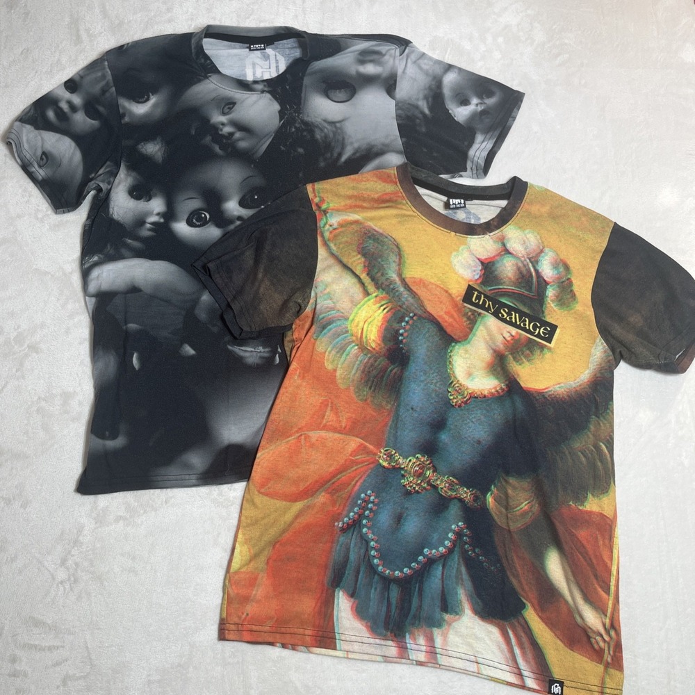 InTo The Am Lot Of 2 Gothic Inspired T-SHIRT Large "thy Savage" Spooky Baby" AOP
